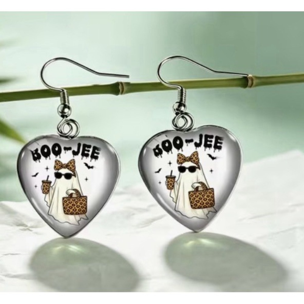 Ghost Boo Jee Halloween Earrings Heart Dangle Drop Spooky Fashion Jewelry 326